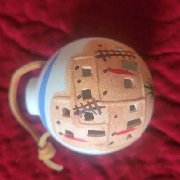Handcrafted New Mexico Pueblo-Themed Ceramic Ornament With Leather Loop - Picture 6 of 10